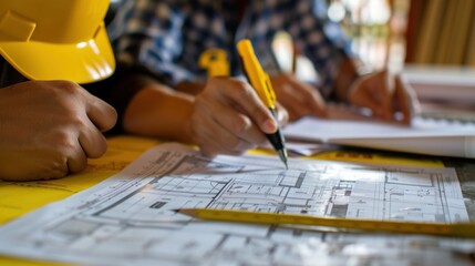 Wall Mural - generate a photo realistic image of a construction project team in a session reviewing the budget wi
