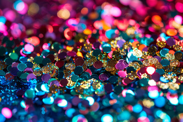 Wall Mural - vibrant colorful background with sparkling sequins in various colors. festive texture