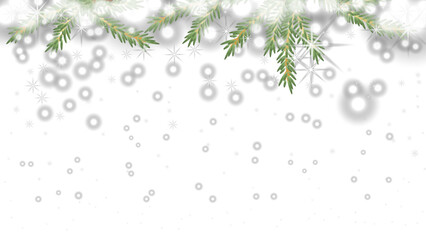 Wall Mural - Background with golden sparks. Vector of shining particles scattered on a background with branches of a spruce tree. A banner for advertising. A scattering of snow with silver sparks.