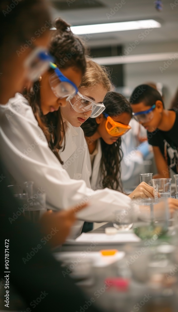 Engaged Freshmen Students Conducting Science Experiments in Lab with ...