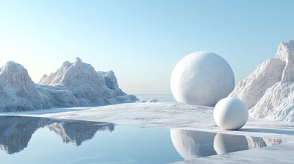 Canvas Print - A snowy landscape with a large white ball and a smaller white ball