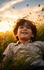 Joyful Child Enjoying a Sunny Day in the Meadow