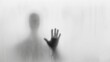 © Navaporn - Shadowy figure behind frosted glass, black and white, Halloween background, mysterious and chilling
