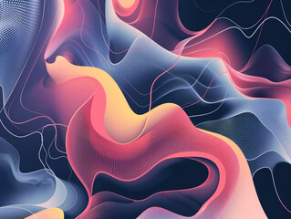 Poster - A colorful, abstract painting with purple, orange, and blue hues. The painting has a sense of movement and energy, with the colors blending and flowing together in a dynamic way