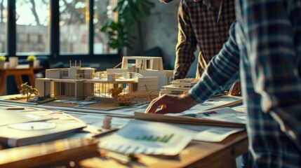 Wall Mural - generate a photo realistic image of a construction project team reviewing financial forecasts with d
