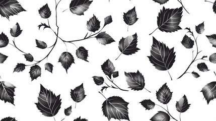 ornate black and white leaves pattern on a white background, creating a classic and elegant design. 