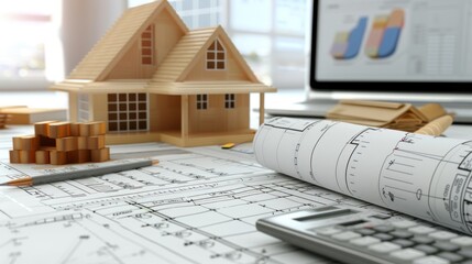 Wall Mural - generate a photo realistic image of a construction project featuring financial forecasting with deta