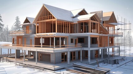 Wall Mural - generate a photo realistic image of a construction project featuring financial forecasting with deta