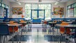 © amorn_m - Empty Classroom Tables and Chairs.