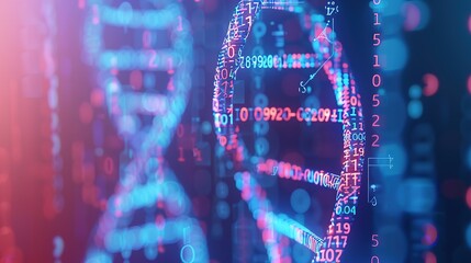 Beautiful Glowing DNA Against Digital Matrix