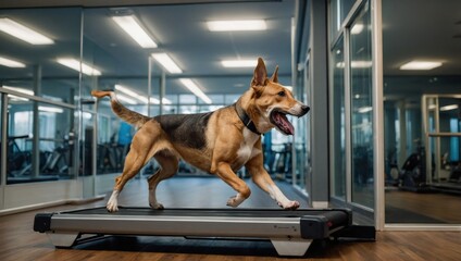 Wall Mural - A dog running on a treadmill