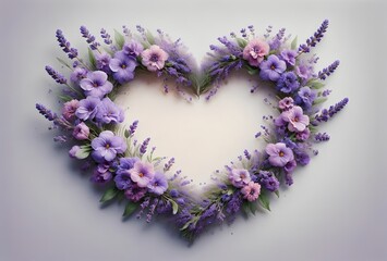 Poster - Beautiful purple lavender flowers, heart, clean empty space for text