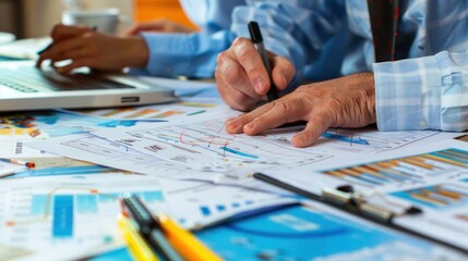 Wall Mural - generate a photo realistic image of a construction project team planning budget strategies, with det