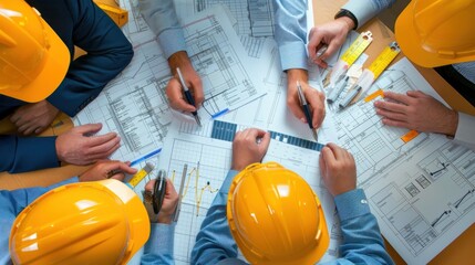 Wall Mural - generate a photo realistic image of a construction project team strategizing expense forecasting, wi