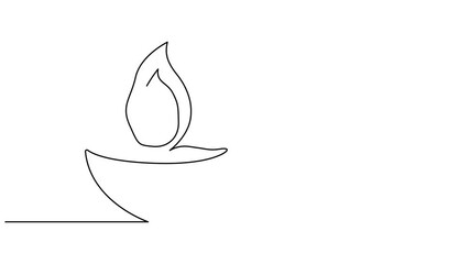 Wall Mural - one line continuous drawing candle animation perfect for burning memorial ceremony church tradition on white background, diwali candle continuous line drawing. happy diwali.