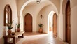© LetsRock - A Mediterranean style hallway with an arched door contributes to the interior design of a modern rustic entrance hall in a farmhouse