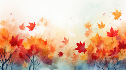 Wall Mural - generated illustration of Autumn foliage in watercolor white background.