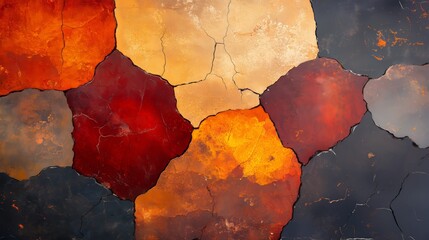 Canvas Print - A vibrant composition of warm earthy tones with intricate cracks highlighted under natural light