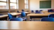 © Robiul - a empty student desk arrangement in a classroom with a blurry background