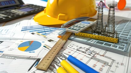 Wall Mural - generate a photo realistic image of a construction project team in a session focused on budget forec