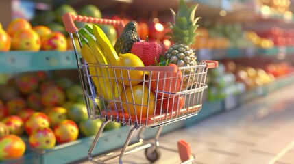 Wall Mural - Fresh Fruits in Shopping Cart.