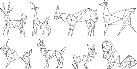 Poster - Different polygonal birds and animals, decorative geometric logos, like the lion, the kangaroo swan and the butterfly, a nice modern set.