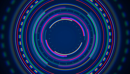 Wall Mural - colorful abstract circular digital graphic on dark background. 3d rendering