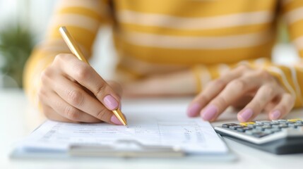 A candidate sitting at a desk with a calculator and reference materials, working on a skill assessment