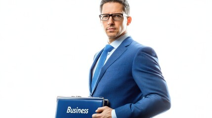 Wall Mural - Young hispanic man wearing blue shirt and glasses, looking at camera with positive confident smile, holding arms crossed, isolated on blue background