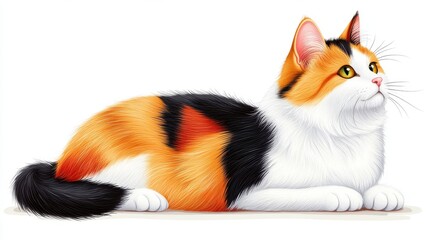 Wall Mural - Cat clipart of a calico cat with bold and distinct patches, highlighting the detailed fur design, calico cat, bold patches 