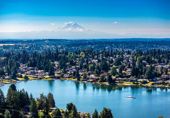 Wall Mural - Aerial Burien Mount Rainier