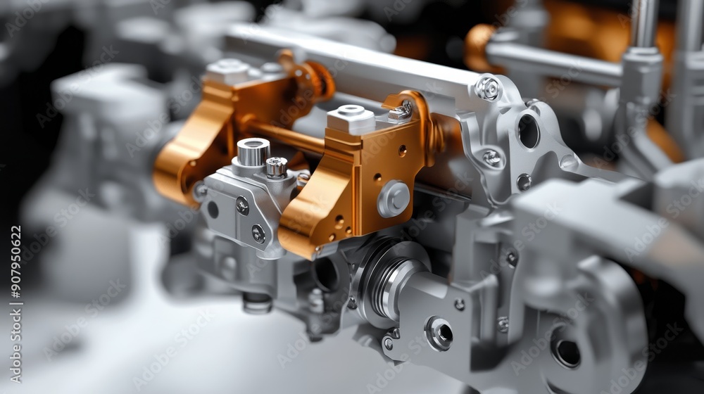 A detailed photo of a mechanical engine component, showcasing the ...