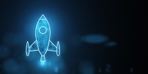 Wall Mural - digital wireframe rocket launch on dark background. 3d rendering