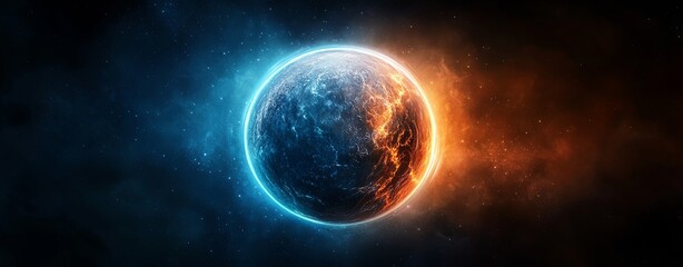 Wall Mural - close-up of a fantasy planet with vibrant colors and glowing atmosphere, illustrating a futuristic w