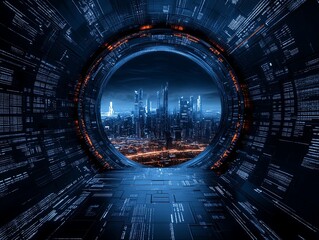 Wall Mural - close-up of a futuristic cityscape in space, illustrating advanced technology and the future, more c