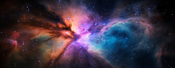 Wall Mural - semi close-up of a glowing nebula with vibrant colors, representing the beauty and mystery of space,