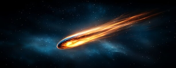 Wall Mural - semi close-up of a glowing comet streaking through the cosmos, representing dynamic movement and the