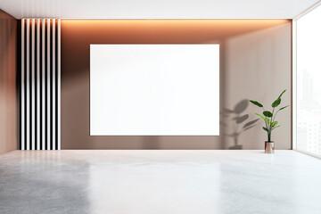 Wall Mural - Minimalist empty room with poster frame on a wall.. 3D Rendering