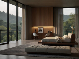 Wall Mural - Bedroom, contemporary style, looks luxurious, simple, landscape