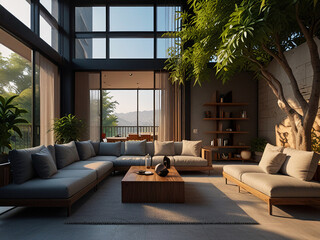 Wall Mural - Living area in the fence of the house, style, looks luxurious, modern, simple, landscape