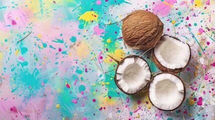 Sticker - Cracked coconut on a colorful backdrop