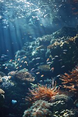 Wall Mural - A beautiful underwater scene with a variety of fish and coral. Scene is peaceful and serene, as the fish swim among the colorful coral