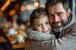 © Lens Legends - Family moment - Father hugging daughter at breakfast, Generative AI