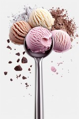 Wall Mural - A spoonful of ice cream with a scoop of chocolate and a scoop of strawberry