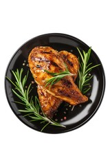 Wall Mural - A plate of chicken with rosemary and pepper. The chicken is grilled and has a nice presentation