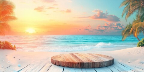 Sticker - Wooden Platform on a Tropical Beach at Sunset