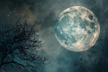 Wall Mural - halloween background with big moon on sky with copy space