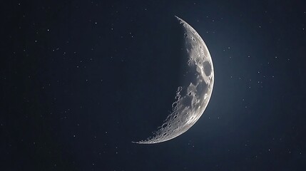 Wall Mural - Detailed closeup of a Crescent Moon in the night sky. super realistic photo 