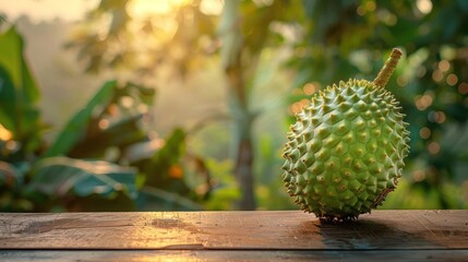 Wall Mural - a green fruit sitting on top of a wooden table