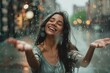 © Ольга Лукьяненко - Happy smiling woman dancing under rain in the street